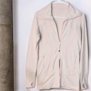 Lululemon Light Pale Pink/White Multi Zip-Up Jacket With Zippered Pockets.